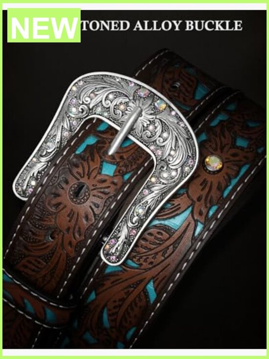 Vintage Cowgirl Western Belt, Carved Faux Leather, Silver Buckle, Adjustable main image 4